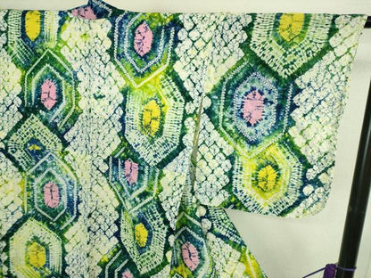 平和屋着物∴極上 夏物 浴衣 有松鳴海絞り 亀甲文 綿 逸品 DZAB3254kh6