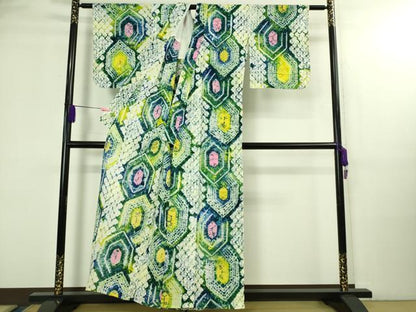 平和屋着物∴極上 夏物 浴衣 有松鳴海絞り 亀甲文 綿 逸品 DZAB3254kh6