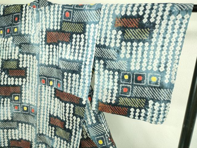 平和屋着物∴極上 夏物 浴衣 有松鳴海絞り 幾何学文様 綿 逸品 DZAB3256kh6