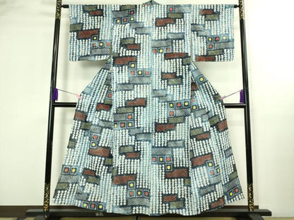 平和屋着物∴極上 夏物 浴衣 有松鳴海絞り 幾何学文様 綿 逸品 DZAB3256kh6