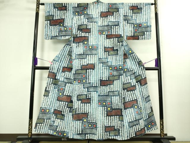 平和屋着物∴極上 夏物 浴衣 有松鳴海絞り 幾何学文様 綿 逸品 DZAB3256kh6