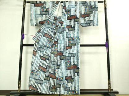 平和屋着物∴極上 夏物 浴衣 有松鳴海絞り 幾何学文様 綿 逸品 DZAB3256kh6