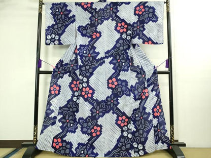平和屋着物∴極上 夏物 浴衣 有松鳴海絞り 草花文 綿 逸品 DZAB3257kh6