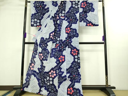 平和屋着物∴極上 夏物 浴衣 有松鳴海絞り 草花文 綿 逸品 DZAB3257kh6