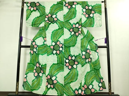 平和屋着物∴極上　夏物　浴衣　有松鳴海絞り　舞花文　綿　逸品　DZAB3258kh6
