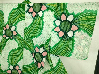 平和屋着物∴極上　夏物　浴衣　有松鳴海絞り　舞花文　綿　逸品　DZAB3258kh6