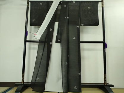 平和屋着物＊極上 夏物 紗紬 飛兎 黒地 逸品 DZAB3263kh6