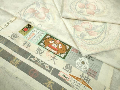 平和屋本店●極上　本場大島紬　白大島　白恵泥　花の女王　恵大島紬織物謹製　証紙付き　逸品　未使用　DZAB3271kh6
