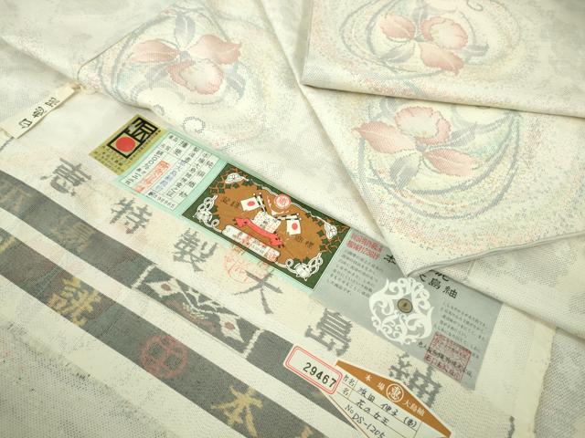 平和屋本店●極上　本場大島紬　白大島　白恵泥　花の女王　恵大島紬織物謹製　証紙付き　逸品　未使用　DZAB3271kh6