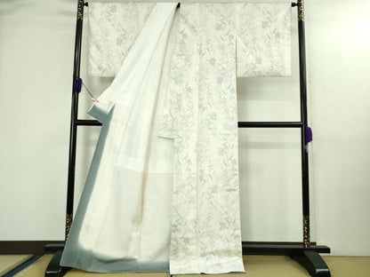 平和屋着物●極上　本場大島紬　白大島　草花文　逸品　DZAB3272kh6