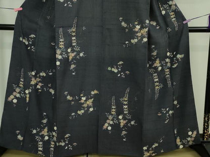 平和屋着物●極上　染織の名門　しょうざん  生紬　訪問着　草花文　青褐色地　金彩　証紙付き　逸品　DZAB3274kh6