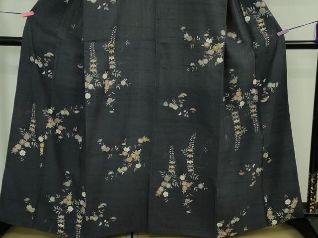 平和屋着物●極上　染織の名門　しょうざん  生紬　訪問着　草花文　青褐色地　金彩　証紙付き　逸品　DZAB3274kh6