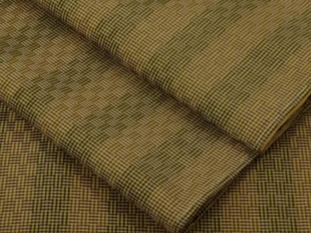 平和屋本店●極上　山下八百子　本場黄八丈　市松綾織　紬　逸品　未使用　DZAB3278kh6