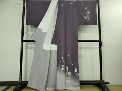 平和屋本店●極上 本加賀友禅作家 松島由美 訪問着 伸びやかな和み 暈し染め 古代紫色地 証紙付き 逸品 DZAB3280kh6