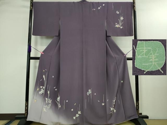 平和屋本店●極上 本加賀友禅作家 松島由美 訪問着 伸びやかな和み 暈し染め 古代紫色地 証紙付き 逸品 DZAB3280kh6
