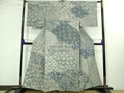 平和屋本店●極上 中国三大刺繍 スワトウ刺繍 汕頭刺繍 訪問着 名物裂花鳥文 鬼しぼ縮緬 金糸 逸品 DZAB3281kh6