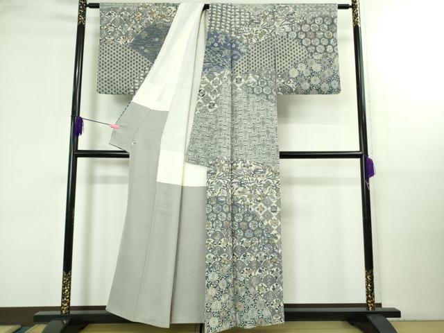 平和屋本店●極上 中国三大刺繍 スワトウ刺繍 汕頭刺繍 訪問着 名物裂花鳥文 鬼しぼ縮緬 金糸 逸品 DZAB3281kh6