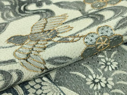 平和屋本店●極上 中国三大刺繍 スワトウ刺繍 汕頭刺繍 訪問着 名物裂花鳥文 鬼しぼ縮緬 金糸 逸品 DZAB3281kh6