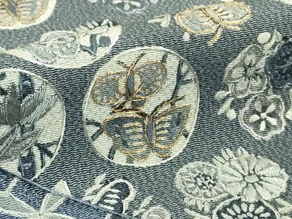 平和屋本店●極上 中国三大刺繍 スワトウ刺繍 汕頭刺繍 訪問着 名物裂花鳥文 鬼しぼ縮緬 金糸 逸品 DZAB3281kh6