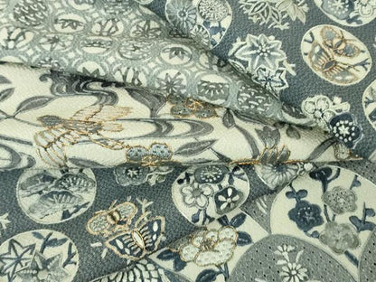 平和屋本店●極上 中国三大刺繍 スワトウ刺繍 汕頭刺繍 訪問着 名物裂花鳥文 鬼しぼ縮緬 金糸 逸品 DZAB3281kh6