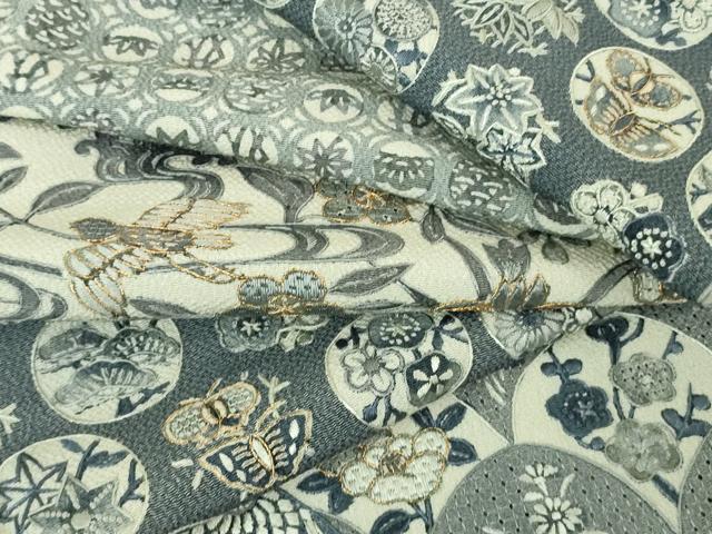 平和屋本店●極上 中国三大刺繍 スワトウ刺繍 汕頭刺繍 訪問着 名物裂花鳥文 鬼しぼ縮緬 金糸 逸品 DZAB3281kh6