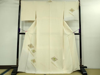 平和屋本店●極上　訪問着　駒刺繍　鳳凰花菱文　鳥の子色地　暈し染め　金彩　逸品　DZAB3282kh6