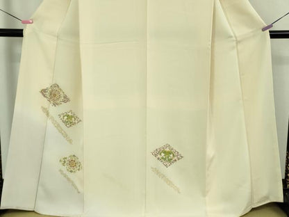 平和屋本店●極上　訪問着　駒刺繍　鳳凰花菱文　鳥の子色地　暈し染め　金彩　逸品　DZAB3282kh6