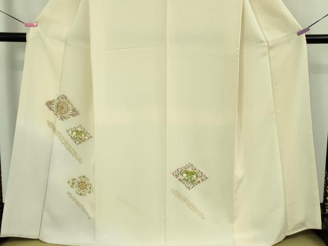 平和屋本店●極上　訪問着　駒刺繍　鳳凰花菱文　鳥の子色地　暈し染め　金彩　逸品　DZAB3282kh6