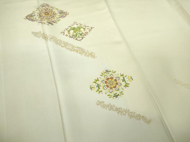 平和屋本店●極上　訪問着　駒刺繍　鳳凰花菱文　鳥の子色地　暈し染め　金彩　逸品　DZAB3282kh6