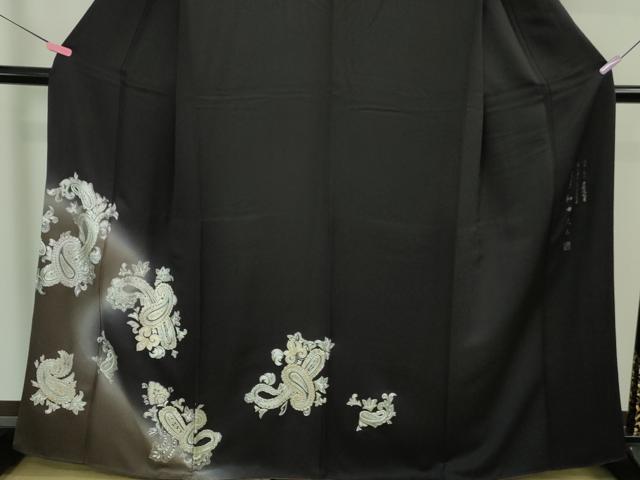 平和屋本店●極上　金彩友禅　卓越技能者・名工・和田光正 訪問着 胴抜き仕立て ペイズリー 紫黒色地 暈し染め　金銀彩　逸品　DZAB3283kh6