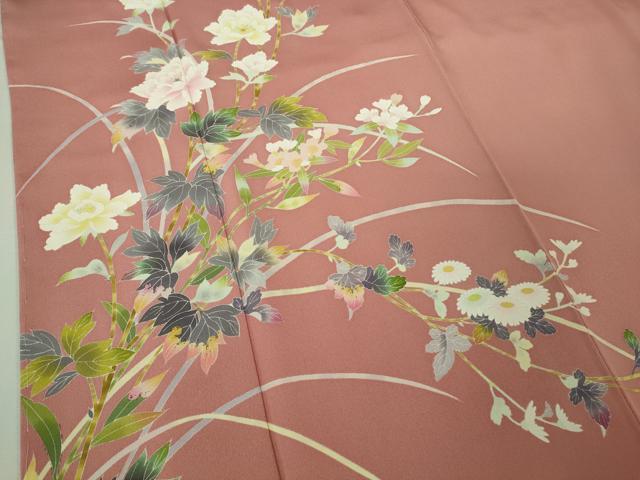 平和屋本店●極上 京加賀友禅 百貫石峰 訪問着 枝花文 薄紅色地 反端付き 逸品 未使用 DZAB3284kh6