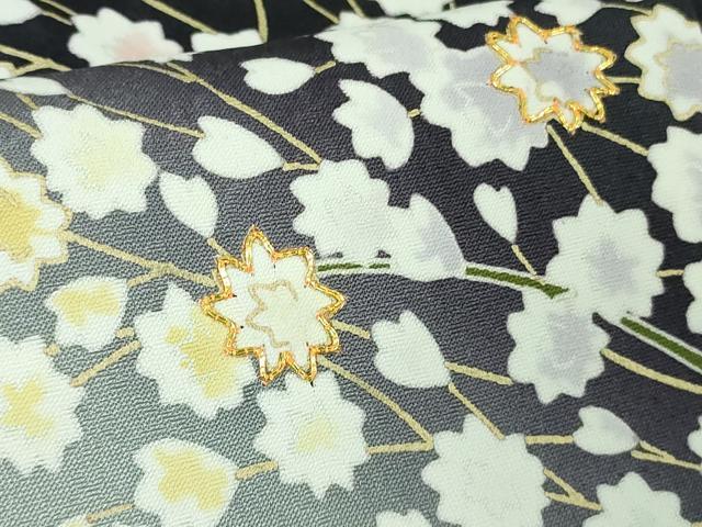 平和屋本店●極上 訪問着 作家物 駒刺繍 枝花文 暈し染め 紫黒色地 暈し染め 金彩 逸品 DZAB3285kh6