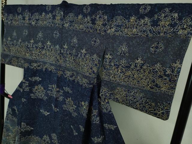 平和屋本店●極上　中国三大刺繍　スワトウ刺繍　汕頭刺繍　総刺繍　訪問着　動物　草花文　暈し染め　金糸　金通し地　逸品　DZAB3286kh6
