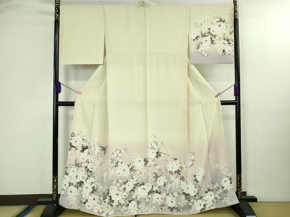 平和屋本店●極上　訪問着　リス　舞鳥　葡萄蔦の葉華文　女郎花色地　暈し染め　金彩　逸品　DZAB3287kh6