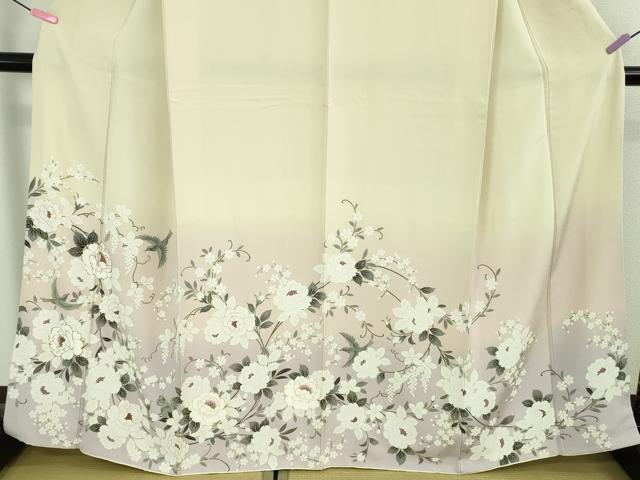 平和屋本店●極上　訪問着　リス　舞鳥　葡萄蔦の葉華文　女郎花色地　暈し染め　金彩　逸品　DZAB3287kh6