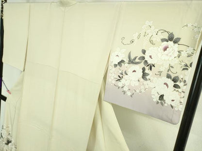 平和屋本店●極上　訪問着　リス　舞鳥　葡萄蔦の葉華文　女郎花色地　暈し染め　金彩　逸品　DZAB3287kh6