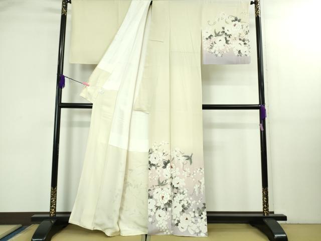平和屋本店●極上　訪問着　リス　舞鳥　葡萄蔦の葉華文　女郎花色地　暈し染め　金彩　逸品　DZAB3287kh6