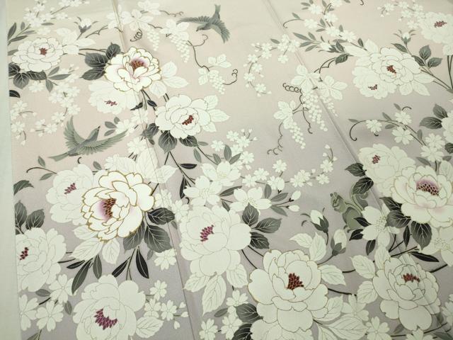 平和屋本店●極上　訪問着　リス　舞鳥　葡萄蔦の葉華文　女郎花色地　暈し染め　金彩　逸品　DZAB3287kh6