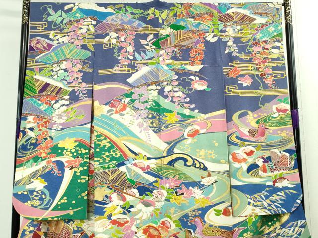 平和屋本店●最高級　創業460年・千總　振袖　刺繍　鴛鴦花文　金糸　銀通し地　松坂屋扱い　逸品　DZAB3289kh6