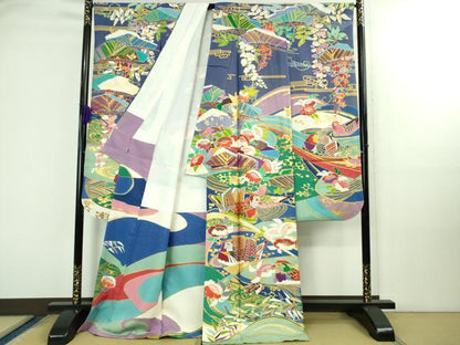 平和屋本店●最高級　創業460年・千總　振袖　刺繍　鴛鴦花文　金糸　銀通し地　松坂屋扱い　逸品　DZAB3289kh6