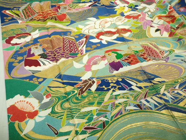 平和屋本店●最高級　創業460年・千總　振袖　刺繍　鴛鴦花文　金糸　銀通し地　松坂屋扱い　逸品　DZAB3289kh6