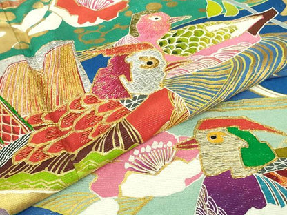 平和屋本店●最高級　創業460年・千總　振袖　刺繍　鴛鴦花文　金糸　銀通し地　松坂屋扱い　逸品　DZAB3289kh6