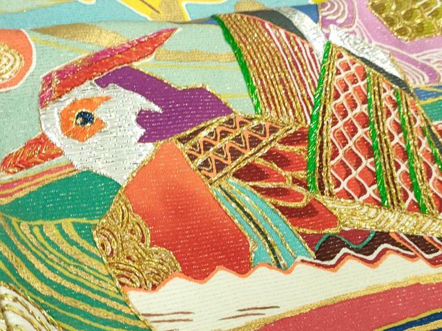 平和屋本店●最高級　創業460年・千總　振袖　刺繍　鴛鴦花文　金糸　銀通し地　松坂屋扱い　逸品　DZAB3289kh6