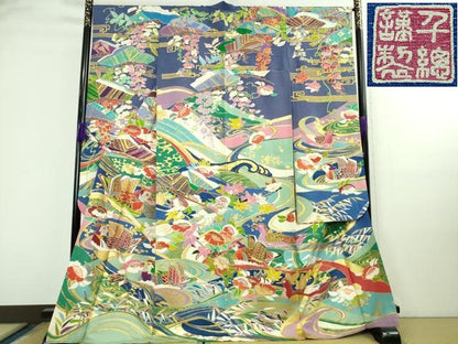 平和屋本店●最高級　創業460年・千總　振袖　刺繍　鴛鴦花文　金糸　銀通し地　松坂屋扱い　逸品　DZAB3289kh6