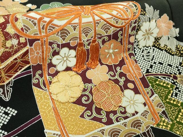 平和屋本店●極上　創業460年・千總　黒留袖　駒刺繍　貝桶吉祥花松文　金糸　逸品　未使用　DZAB3290kh6