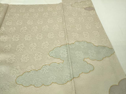 平和屋本店●極上　皇室献上作家　藤井寛　訪問着　駒刺繍　雲重ね　灰梅色地　金彩　逸品　DZAB3291kh6