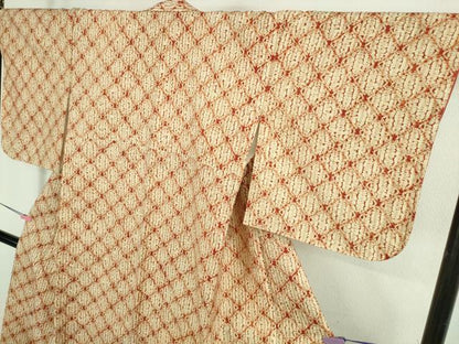 平和屋本店●極上　岩手の匠　草紫堂　南部絞り　茜染　紬　正絹　逸品　未使用　DZAB3294kh6