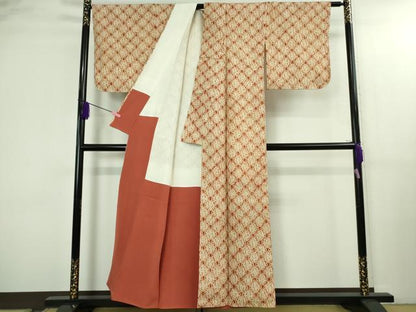 平和屋本店●極上　岩手の匠　草紫堂　南部絞り　茜染　紬　正絹　逸品　未使用　DZAB3294kh6
