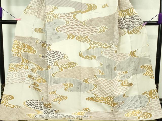 平和屋本店●極上　中国三大刺繍　スワトウ刺繍　汕頭刺繍　総刺繍　立波青海波　灰梅色地　金彩　ロング丈　逸品　DZAB3298kh6
