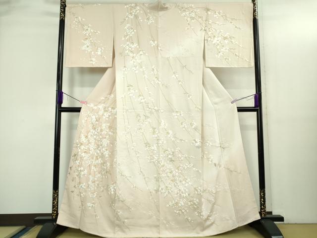 平和屋本店●極上　訪問着　総手刺繍　枝垂れ桜　暈し染め　金銀糸　逸品　未使用　DZAB3299kh6